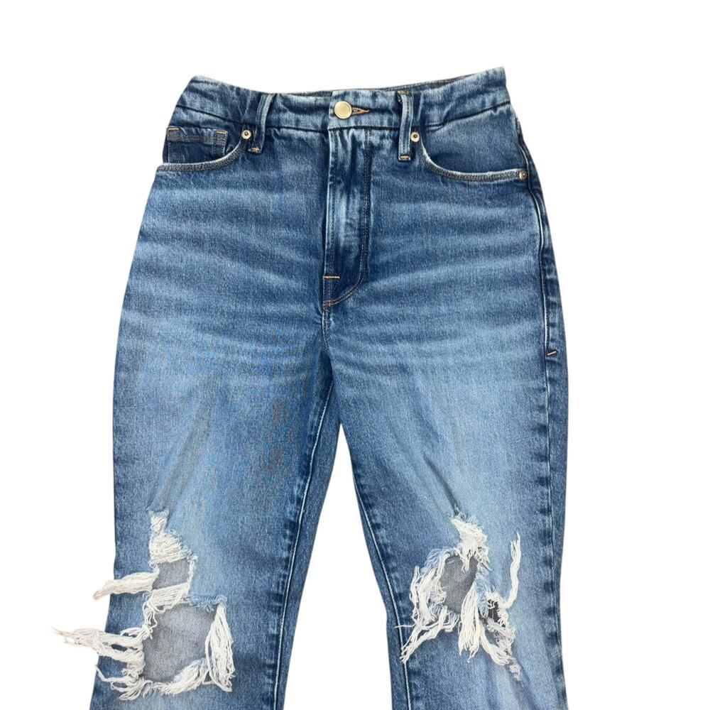 Good American Good Leg Jeans Straight Leg Distressed Denim Women’s 24 Classic - Picture 4 of 13